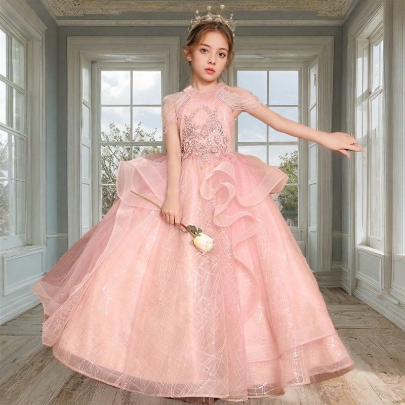 女大童大码黑色礼服公主裙婚纱裙生日蓬蓬纱花童主持人钢琴演出服