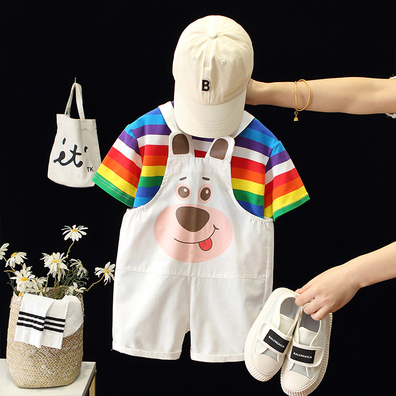 宝宝夏装套装男女童短袖短裤夏季薄款两件套儿童休闲背带裤套装