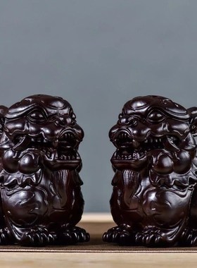 黑檀木质麒麟雕刻摆件家居客厅办公室玄关装饰工艺品开业工艺送礼