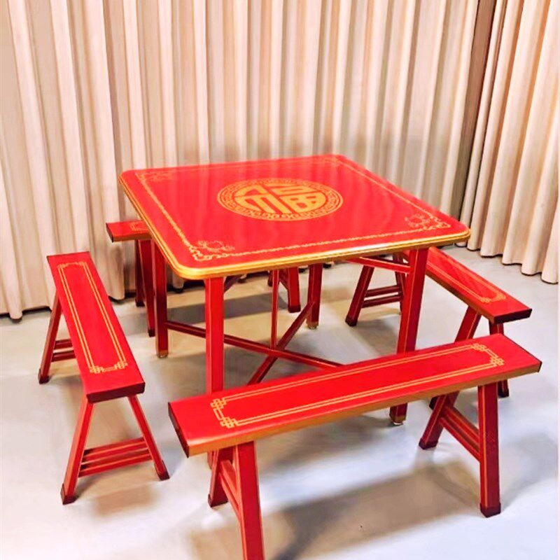 包邮红色吃饭桌过年乔迁婚嫁不锈钢八仙桌喜庆可折叠新品正方形