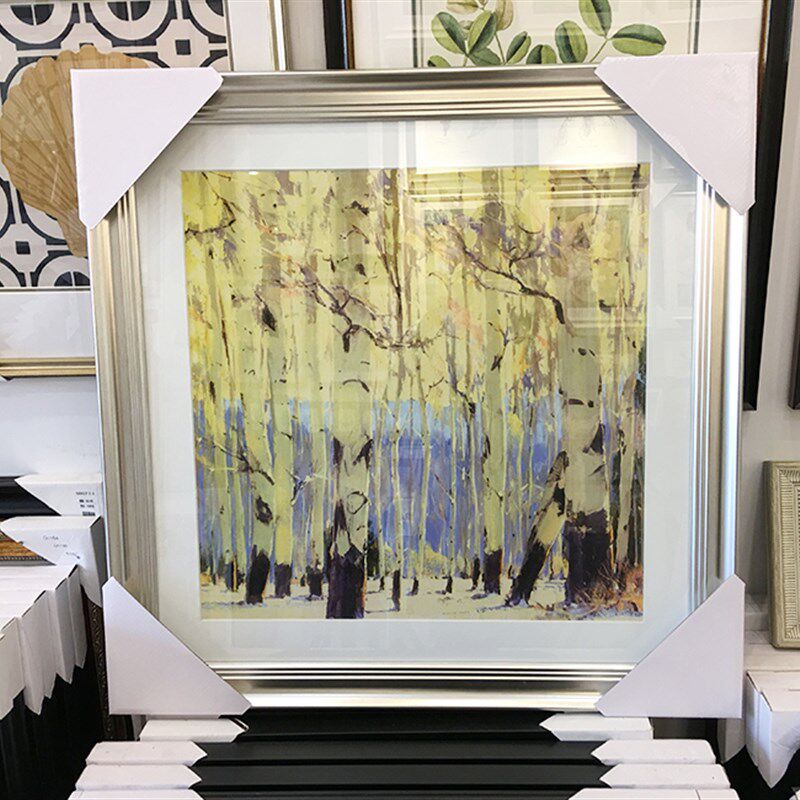 植物风景树林客厅沙发背景墙书房饭厅玄关家居店装饰画有框画银框