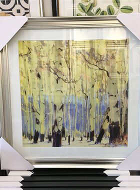 植物风景树林客厅沙发背景墙书房饭厅玄关家居店装饰画有框画银框