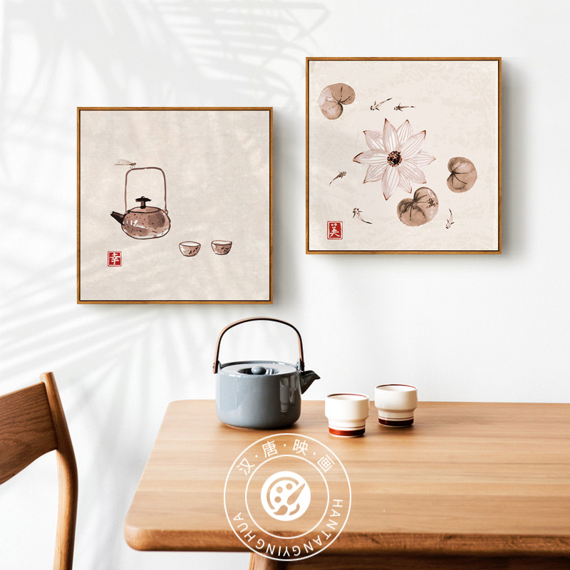新中式背景墙三连画日式客厅文艺装饰画禅意挂画茶室餐厅清新壁画