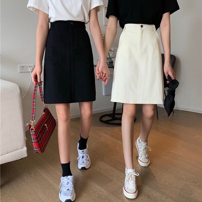 大码黑色牛仔半身裙女高腰百搭A字显瘦短裙包臀裙学生显瘦一步裙