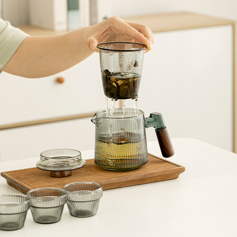 玻璃便携功夫茶具套装实木手把防烫泡茶壶个人专用随身旅行快客杯
