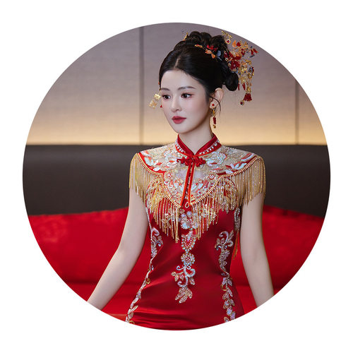 2026新款缎面敬酒服新娘夏季无袖订婚礼服新中式结婚敬酒服显瘦高