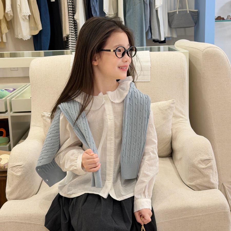 女童衬衫2026新款儿童荷叶娃娃领白衬衣法式小女孩花边翻领上衣潮