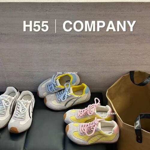 【现货】H55女鞋伊甸园百搭增高平底粉色休闲厚底德训鞋