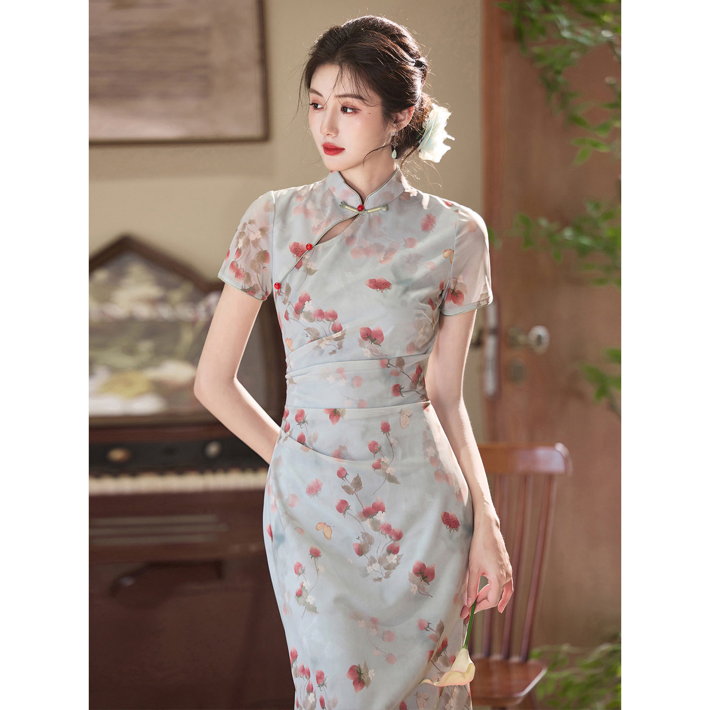 2026新款新中式浅蓝色旗袍女旗袍