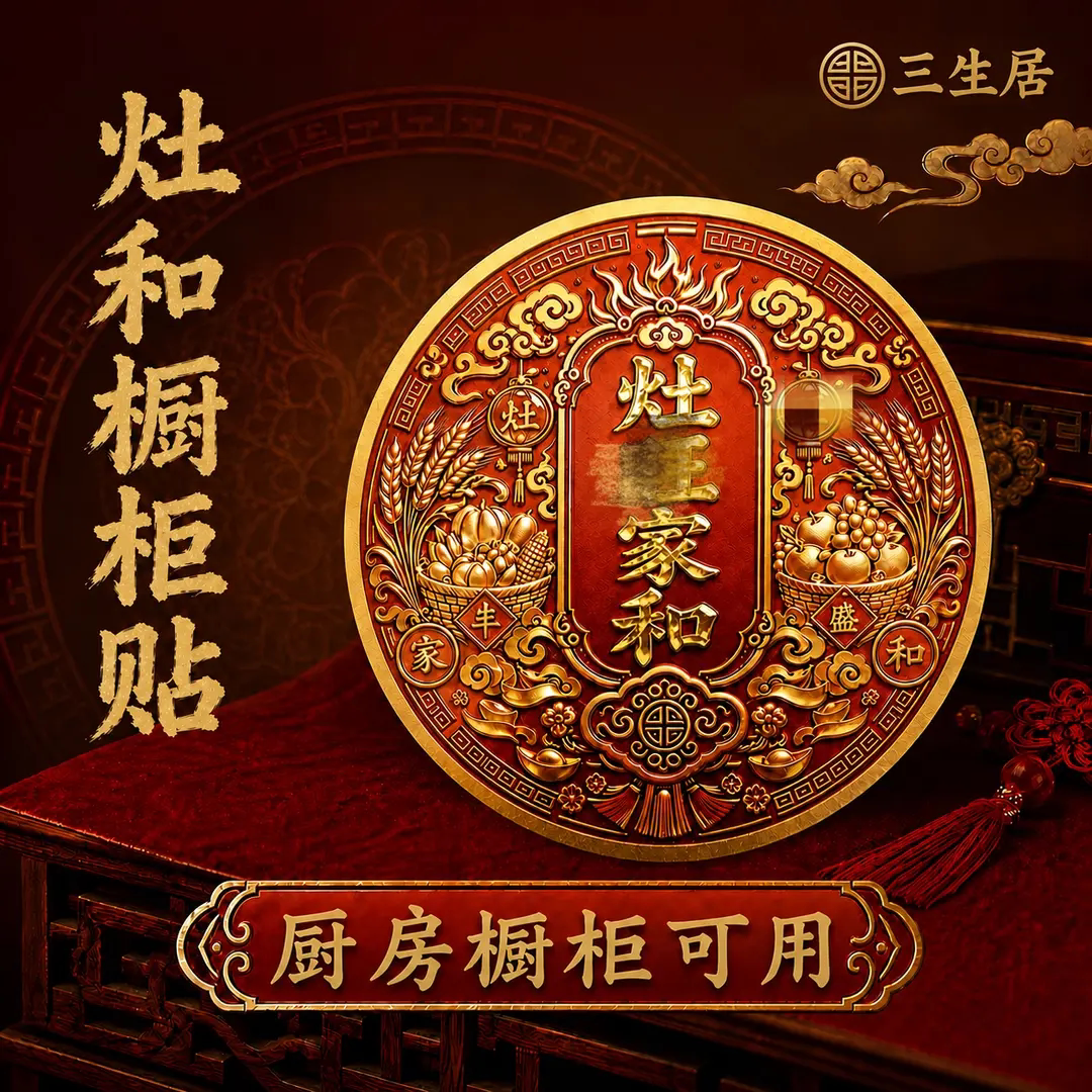 三生居灶旺家和贴灶和橱柜贴厨房橱柜灶台火旺贴五谷瓜果祥云图案