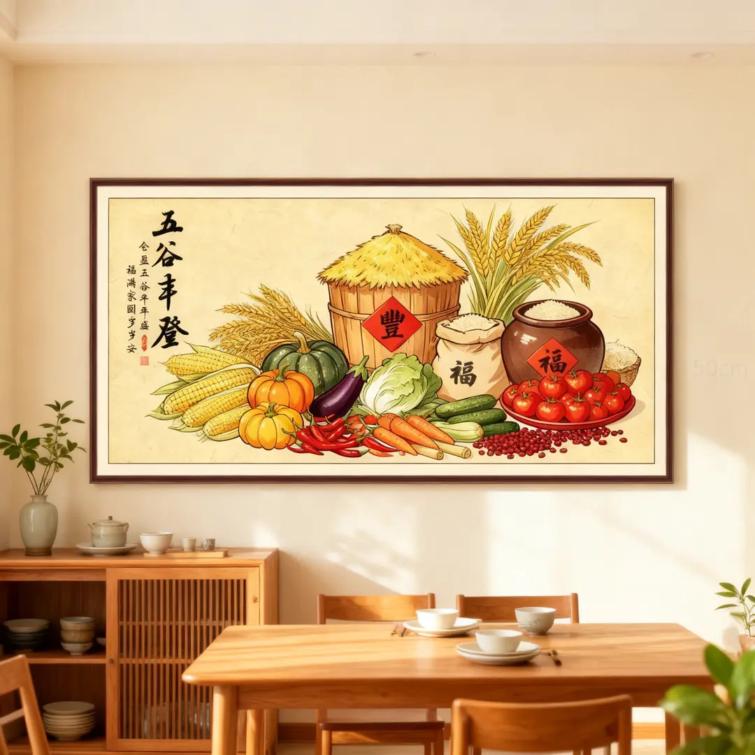 五谷丰登自粘装饰画丰收麦穗粮仓国风喜庆餐厅玄关背景墙装饰贴画