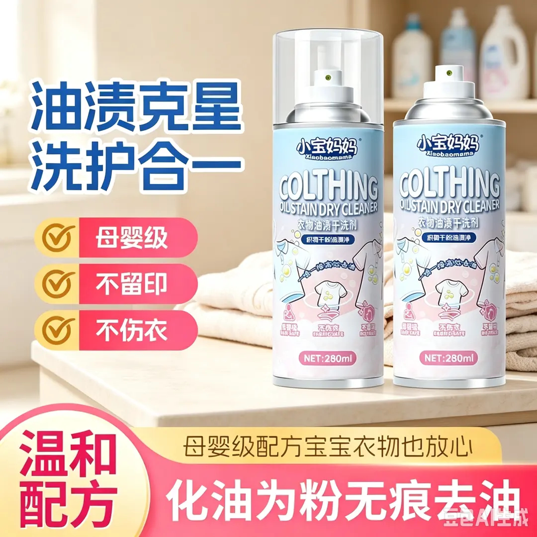 小宝妈妈衣物油渍干洗剂织物干粉油渍净强力去油污母婴通用免洗