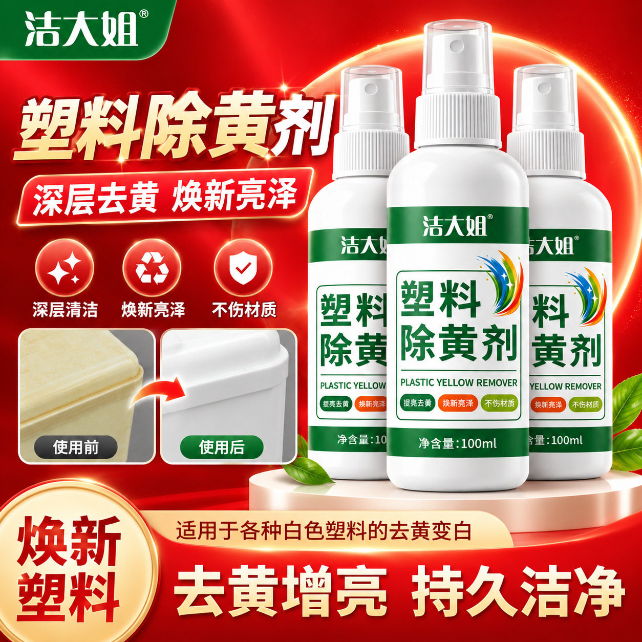 洁大姐塑料除黄剂灯罩翻新空调外壳塑料去黄白色家电发黄老化漂白