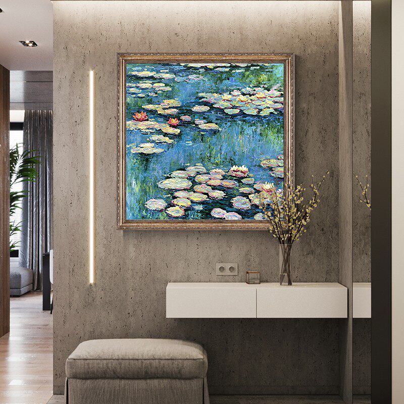 睡莲纯手绘油画挂画装饰画莫奈油画睡莲纯手工油画挂画名画临摹