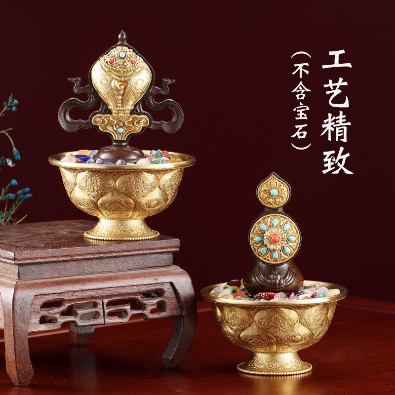 慧宝铜制吉祥八供家居工艺用品供水碗供品佛前八供物套装桌面摆件