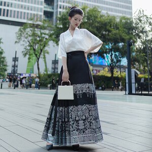 桔屿汉服女【玄鸟】明制织银螺钿马面裙日常飞机袖2024春夏季套装