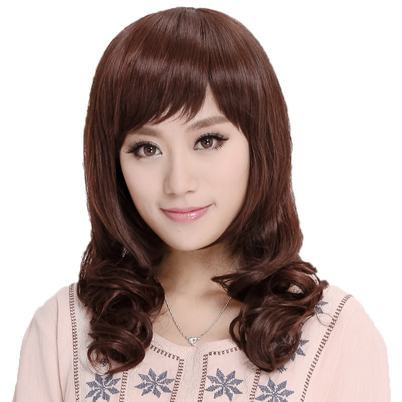 假发女长卷发全头套斜刘海夏季光头妈妈长发适合圆脸戴的发型可扎