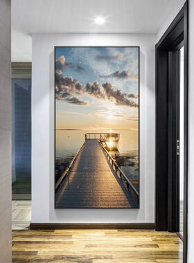 海洋风景进门入户玄关装饰画北欧风格走廊过道尽头墙上挂画带玻璃
