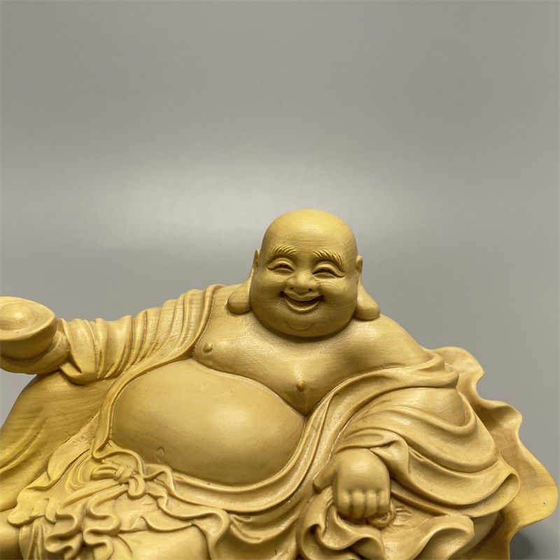 小叶黄杨木雕招财元宝弥勒佛笑佛实木玄关汽车摆件装饰品工艺品