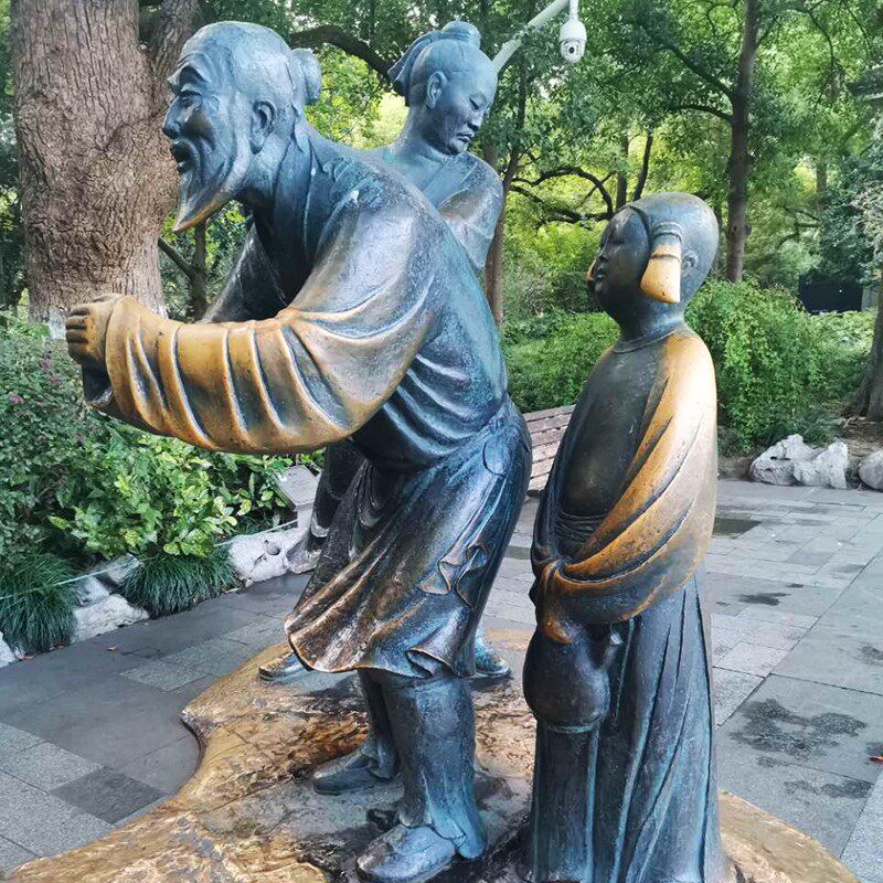 古代礼仪文化主题雕塑玻璃钢拱手礼行礼人物摆件步行商业街景观