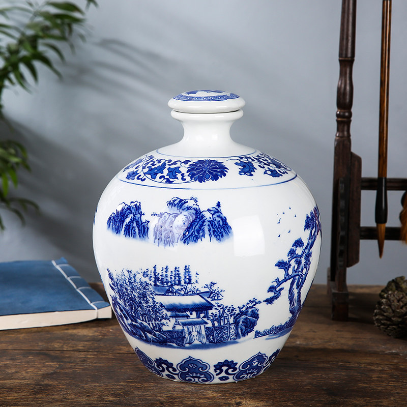 景德镇青花瓷酒坛陶瓷酒瓶家用装饰礼盒窖藏缸1/3/5斤密封空酒罐