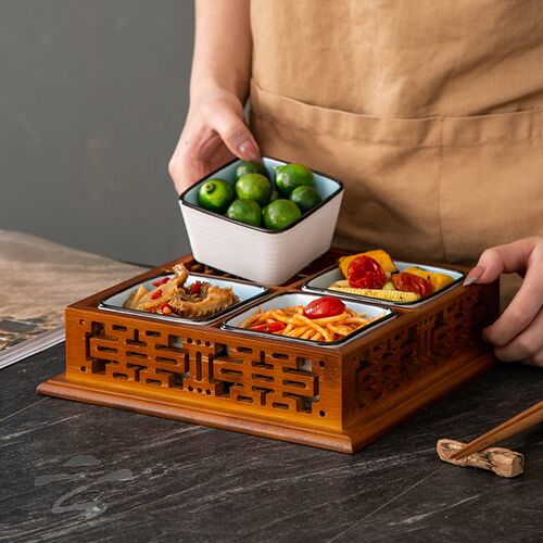 酒店火锅意境菜创意明档餐具中国风特色冷菜盘四宫格凉菜摆盘碗碟