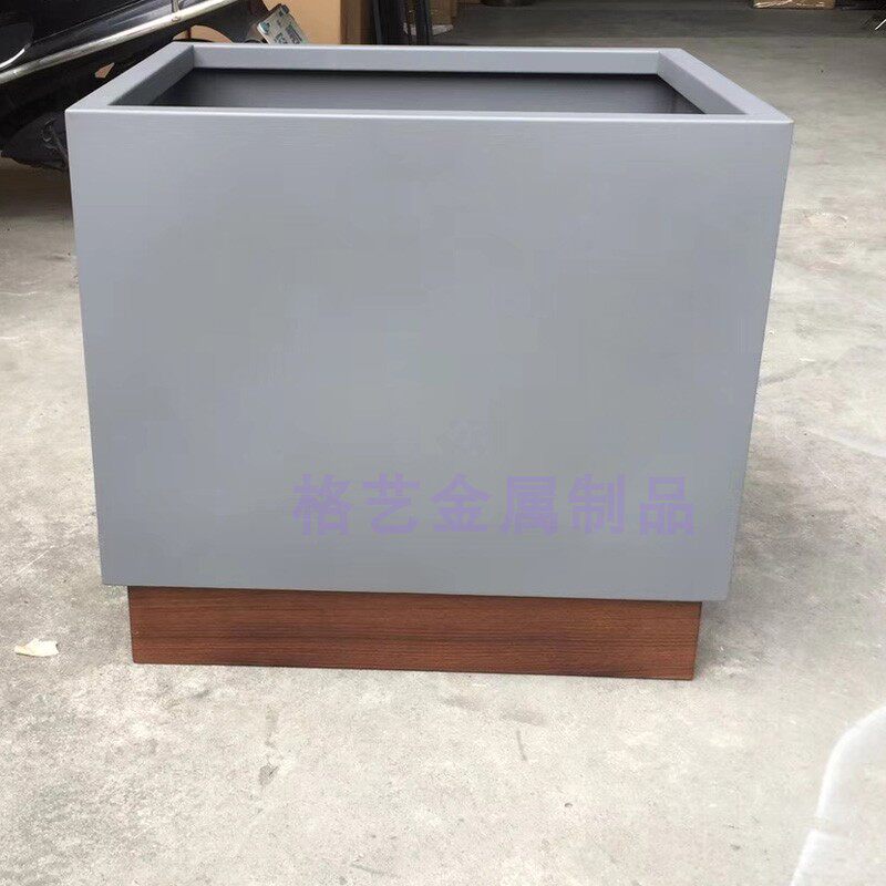 不锈钢花瓶 金属花钵 方形仿木纹/大理石纹花器大花盆尺寸可定制