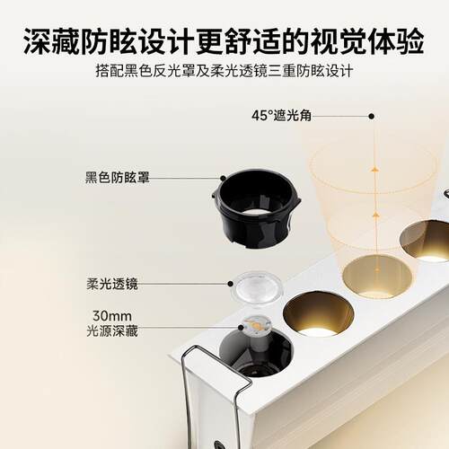 格栅灯嵌入式led线长条灯防眩射灯五头10家用客厅走廊背景无主灯