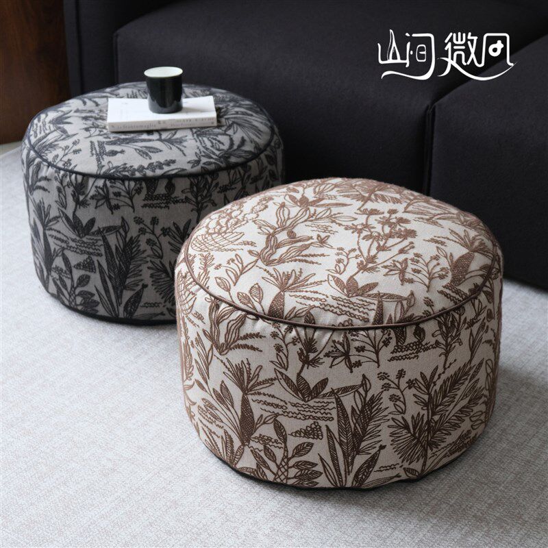 中古风法式复古坐墩圆形蒲团地毯墩子懒人沙发脚踏中式矮凳子咖色