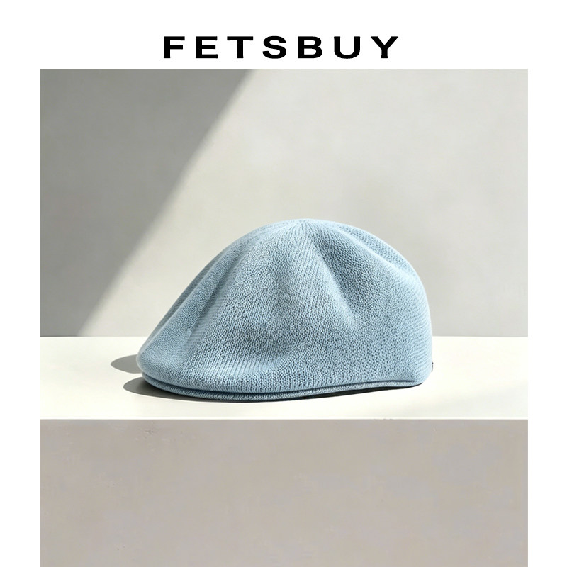 Fetsbuy立体镂空和纸编织透气贝雷帽鸭舌帽檐前进帽气质报童帽
