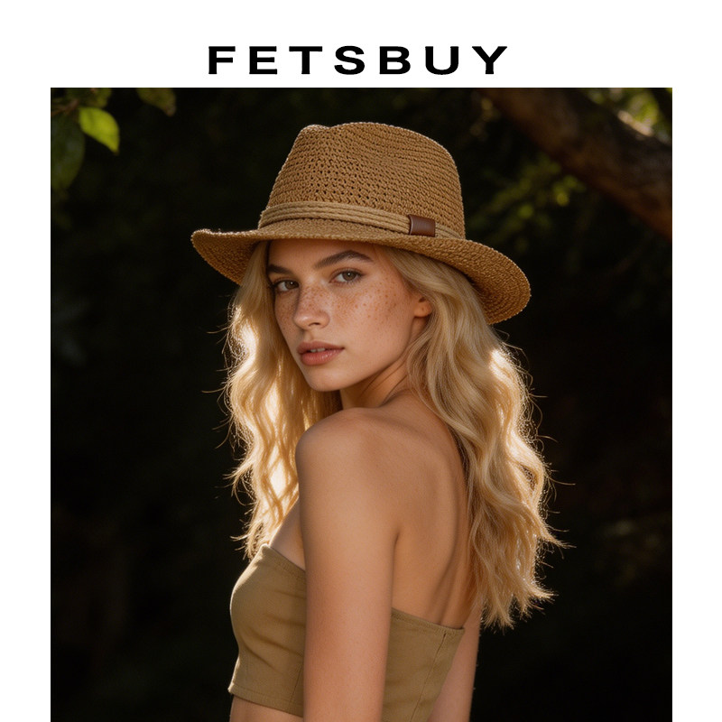FETSBUY个性巴拿马编织草帽男女通用透气海边度假防晒太阳帽礼帽