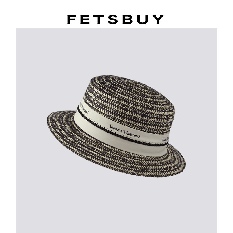 FETSBUY夏季编织复古草帽夏天防晒遮阳平顶礼帽时尚百搭英伦帽