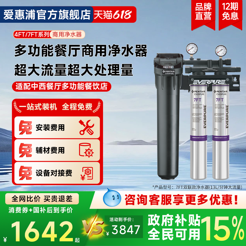 爱惠浦商用净水器7FT双联多功能餐厅中西餐厅甜品便利店过滤设备