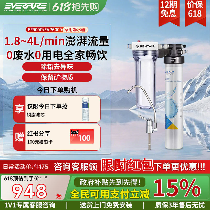 爱惠浦家用净水器厨房矿物质水过滤机除铅大流量EF900P/EVP6000