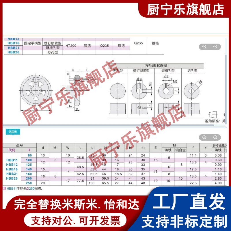 五幅条手轮HBB11/12/16/21/26-D80/D100/D125/D140/D160/D200 - 实物图