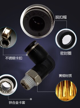 气动快插PL6-01气管接头PL10-03黑色螺纹弯头PL8-02 12-04 PL4-M5