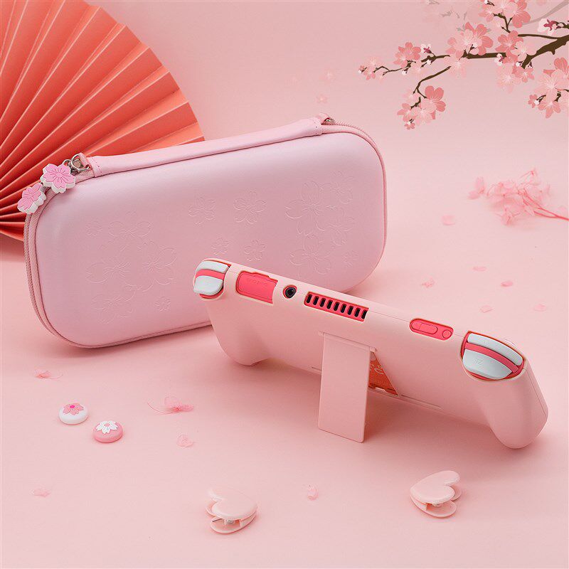 任天堂SWITCH OLED 樱花粉色收纳包主机lite保护包女钢化膜摇杆帽