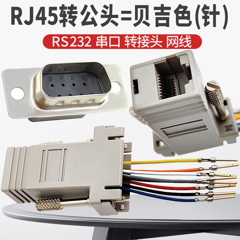 DB9转RJ45公头/母头 RS232串口9针芯孔转接头网线转换器图片