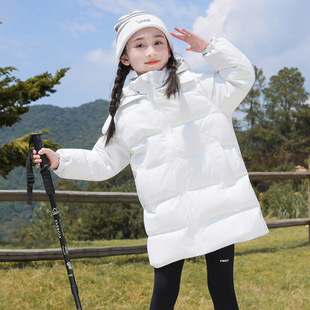 2026新款儿童羽绒服男童中长款韩版轻薄连帽面包服保暖过膝白鸭绒