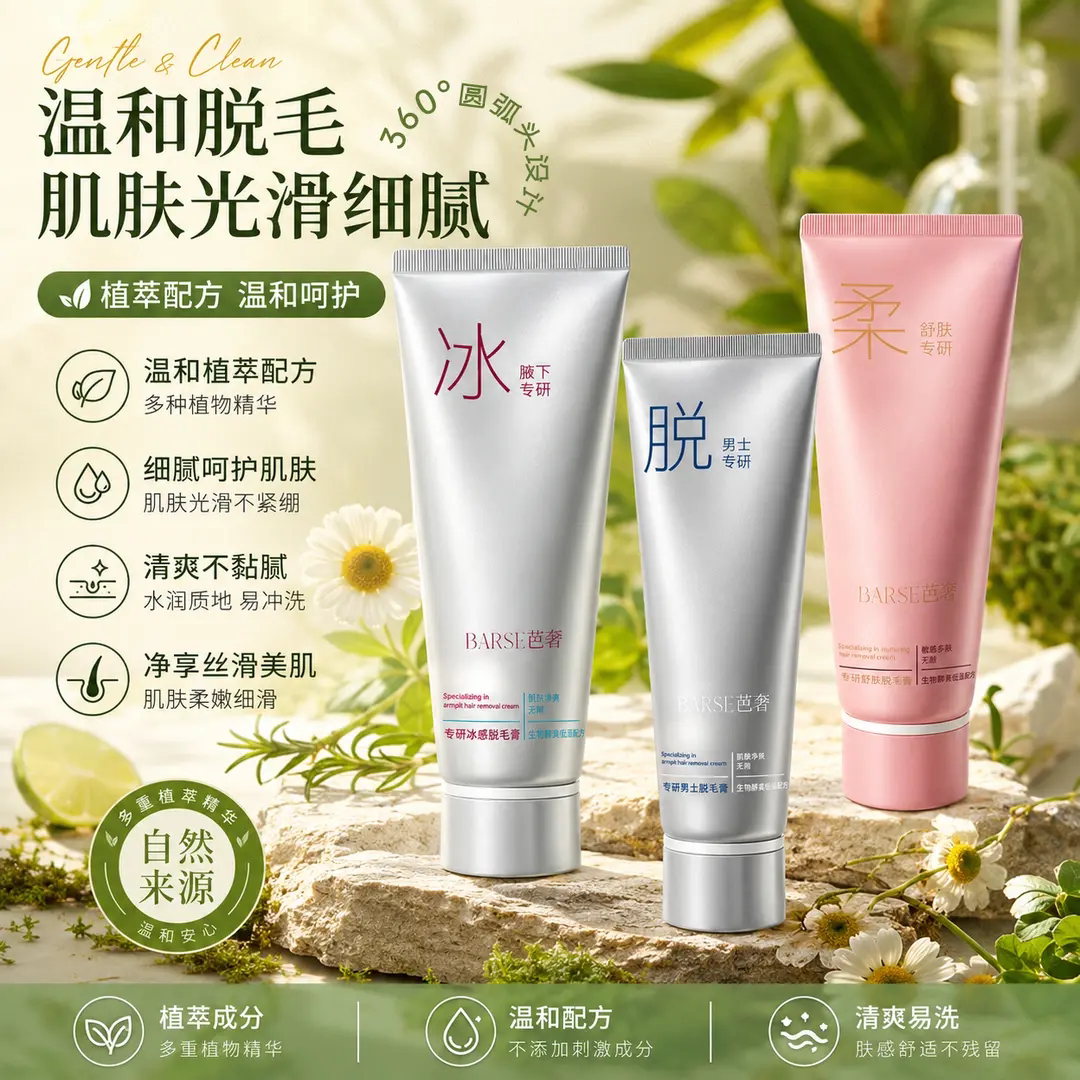 BARSE芭奢男士舒肤冰感脱毛膏温和脱毛植萃配方清爽不黏腻易冲洗