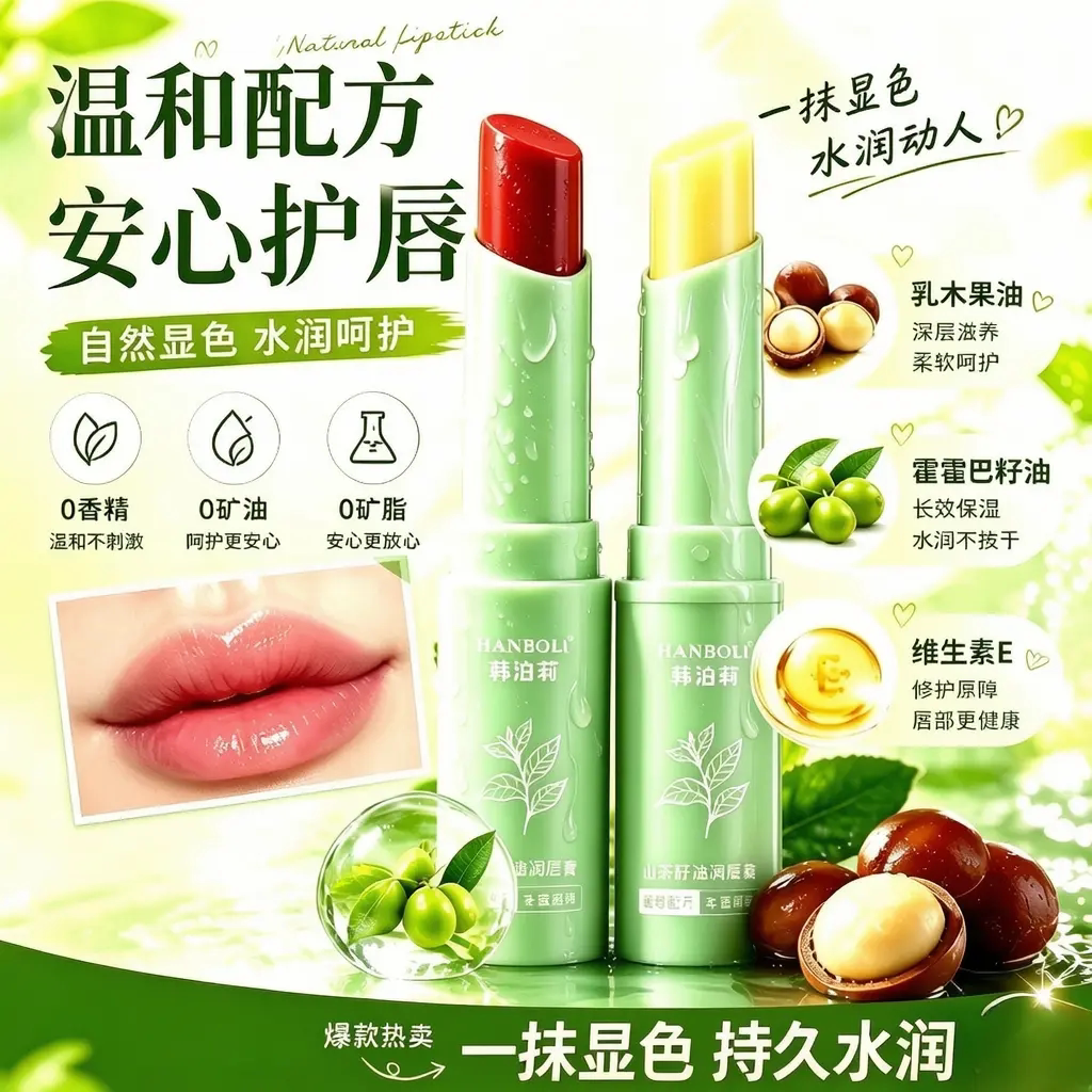 HANBOLI韩泊莉山茶籽油润唇膏自然显色保湿润唇秋冬防干裂口红