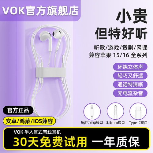VOK半入耳式有线耳机Type-C圆孔