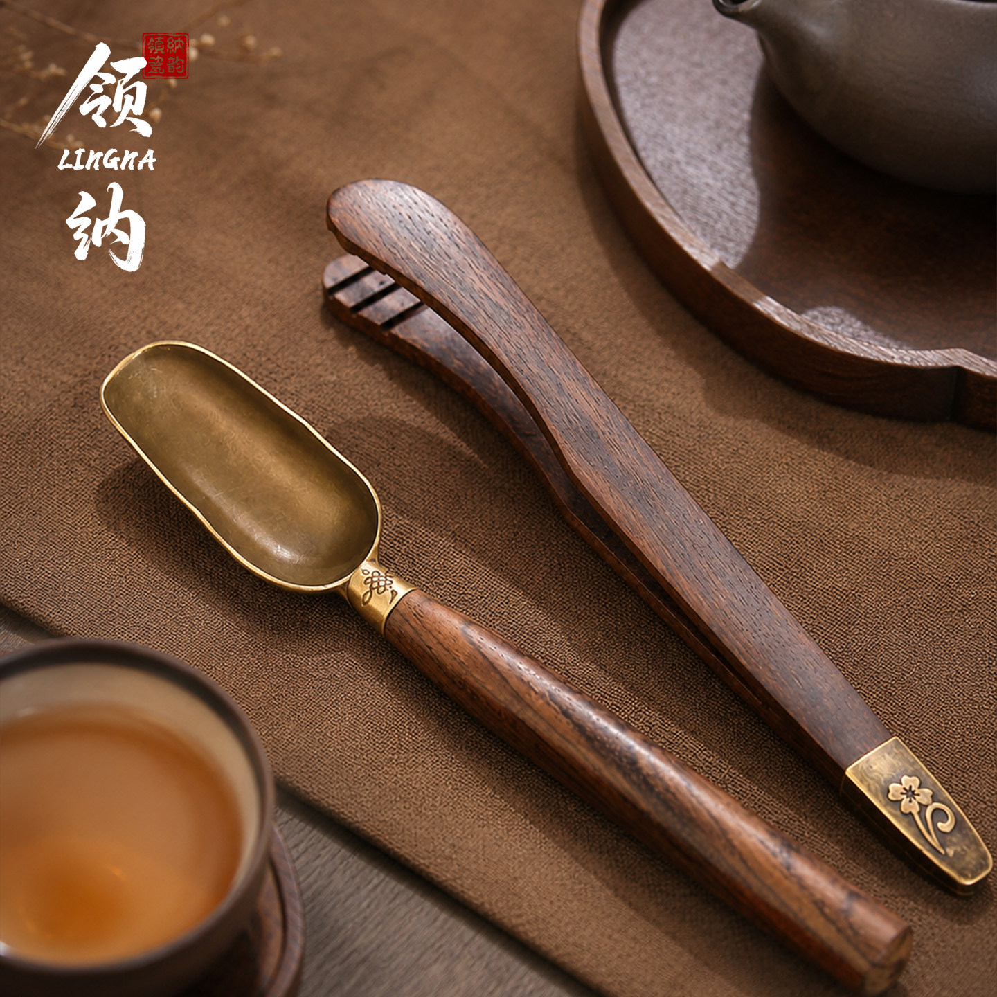 黑檀实木功夫茶具三件套茶夹茶勺图片