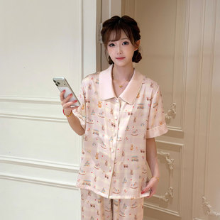 仲夏密码【蜜糖小熊】冰丝睡衣女短袖夏季2026新款卡通少女家居服