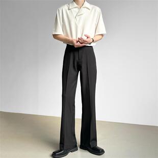 裤 男笙HOME2025夏季 韩系休闲直筒宽松微喇西装 高腰微喇西裤 男 薄款