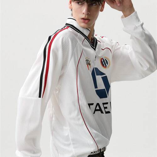 MRNEARLY美式覆古撞色球衣运动长袖T恤男秋季POLO翻领V领酷飒上衣