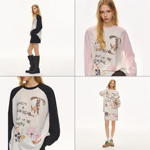 T恤 手绘涂鸦印花撞色插肩长袖 CLIMAX VISION夏日轻薄凉感空调衫