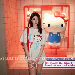Kitty猫印花短袖 韩国正品 YY联名H Open 潮牌宽松T恤女 25SS新款