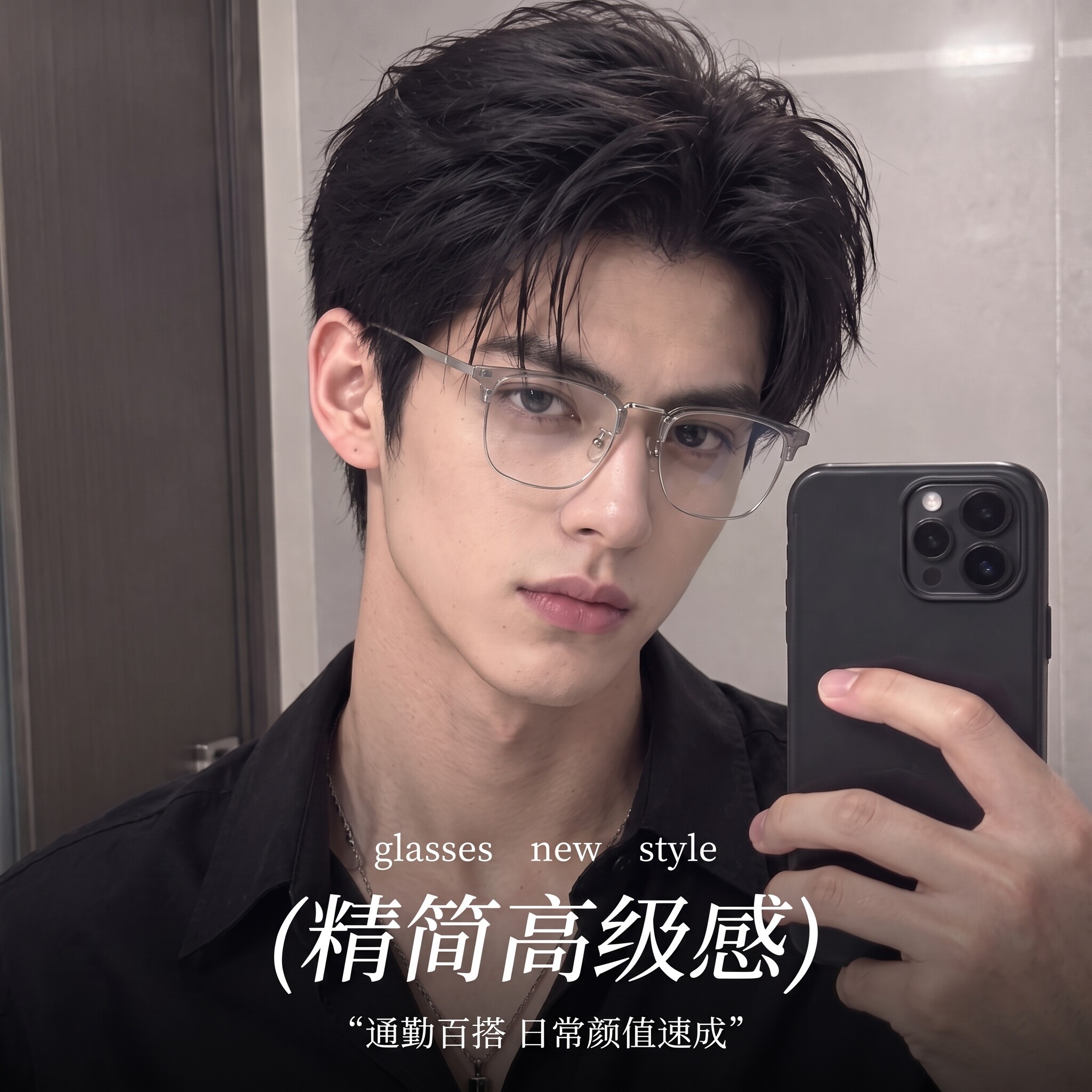 近视眼镜男款半框椰子灰斯文痞帅