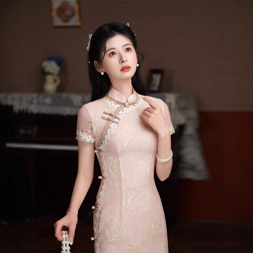 2026新款梨花韵新中式国风粉色旗袍年轻款春夏订婚日常可